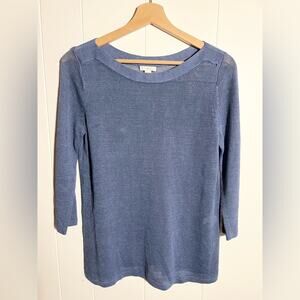 J jill linen blend sweater in blue lightweight 3/4 sleeve spring summer